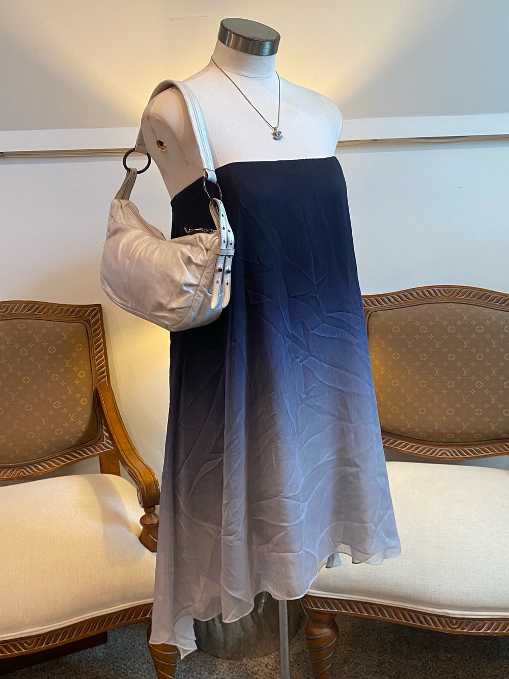 NWOT Halston Heritage Spring 2015 Ombre Cocktail Chiffon Dress Blue Gray Size 8
